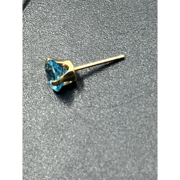 Designer Signed‎ Yellow Gold 10k Prong Swiss Blue Topaz Earring 14k Backs 6mm - Picture 6 of 14